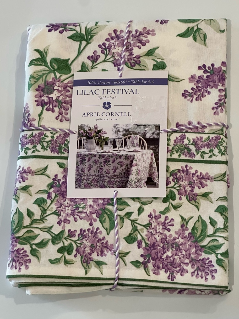 April Cornell Lilac Festival Tablecloth Square 60”X60” Brand New
